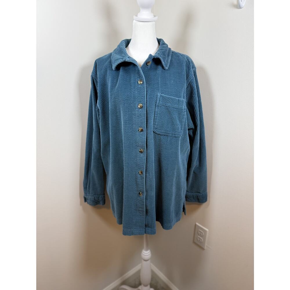 L.L.Bean Corduroy Shirt Women’s Large Teal Button Front Cotton Outdoor Fall